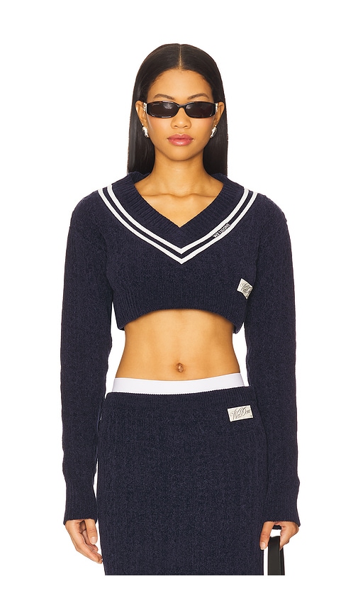 WE11DONE Cable Cropped Sweater in Navy.  S. Also in