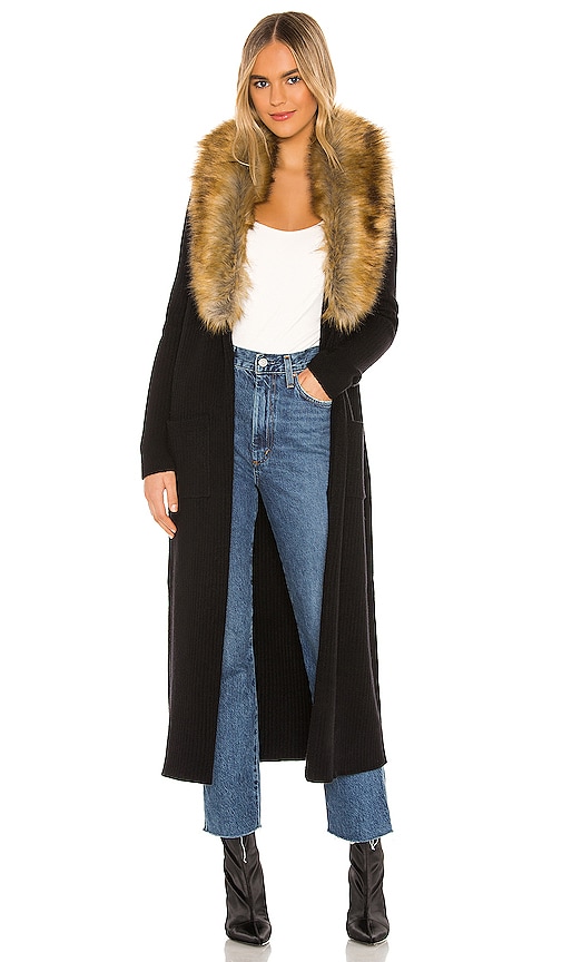 Show Me Your Mumu Lombardi Long Cardigan With Faux Fur Trim in Black. - XS also in