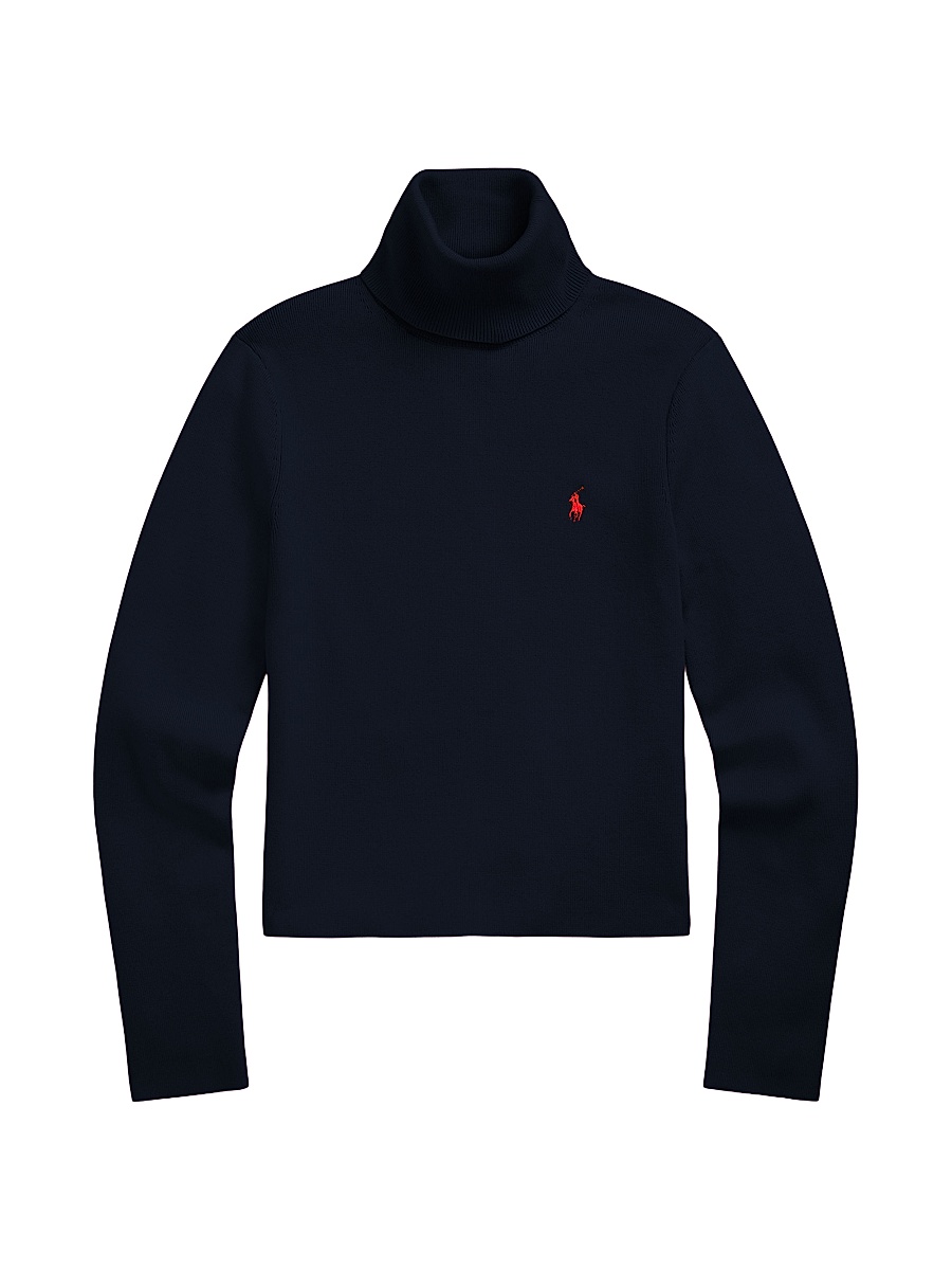Women's Logo Stretch Cotton-Blend Turtleneck Sweater - Hunter Navy