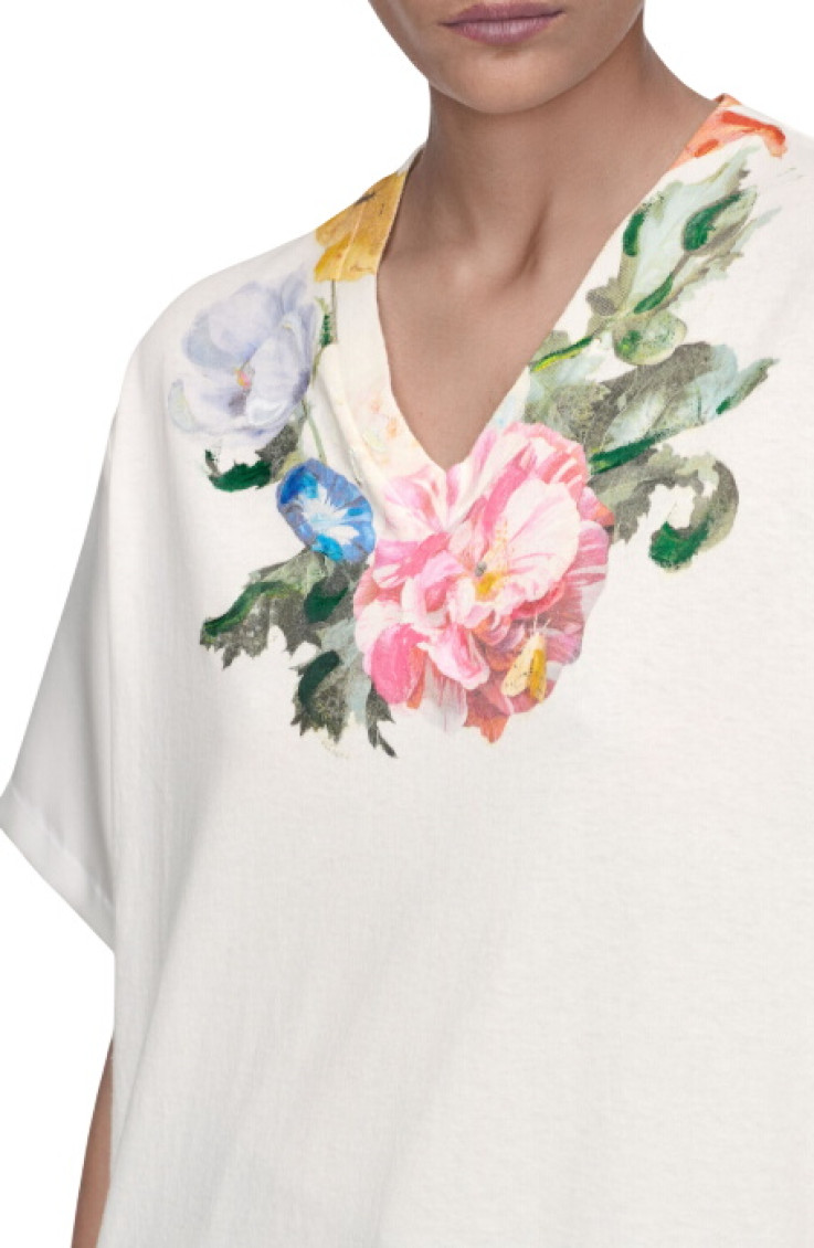 Off White Floral V Neck T-Shirt
