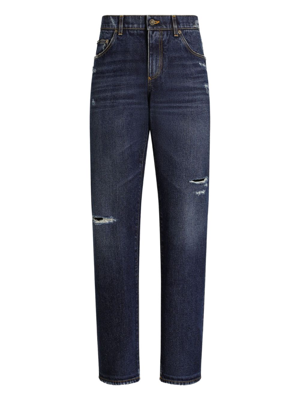 Men's Loose-Fit Distressed Five-Pocket Jeans with Back Logo Plaque