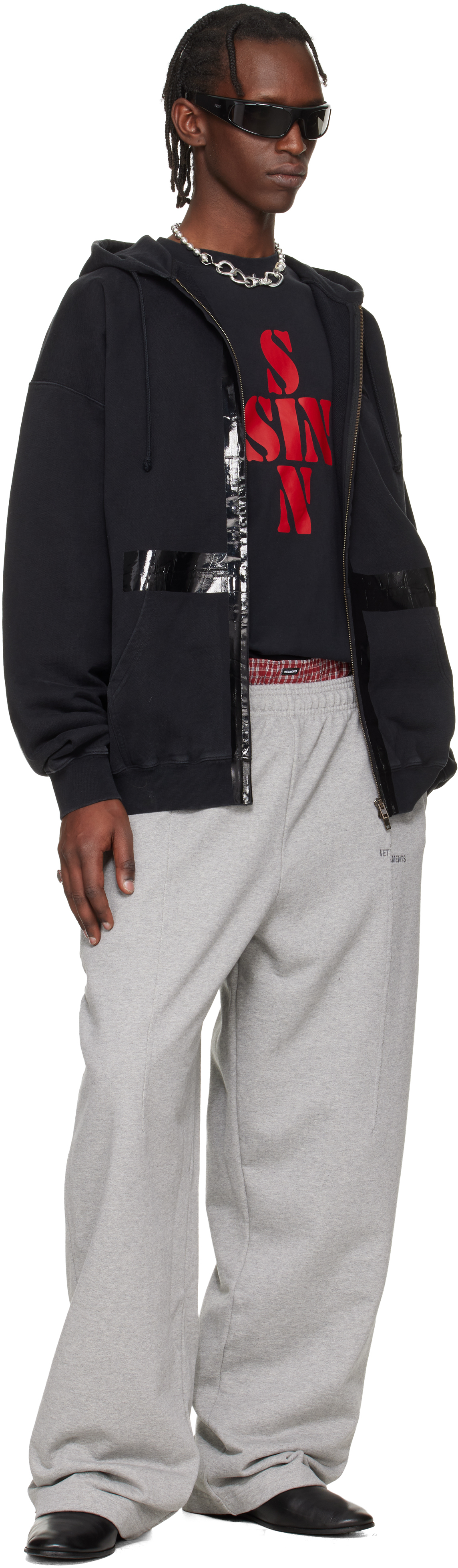 Black Taped Zip-Up Hoodie