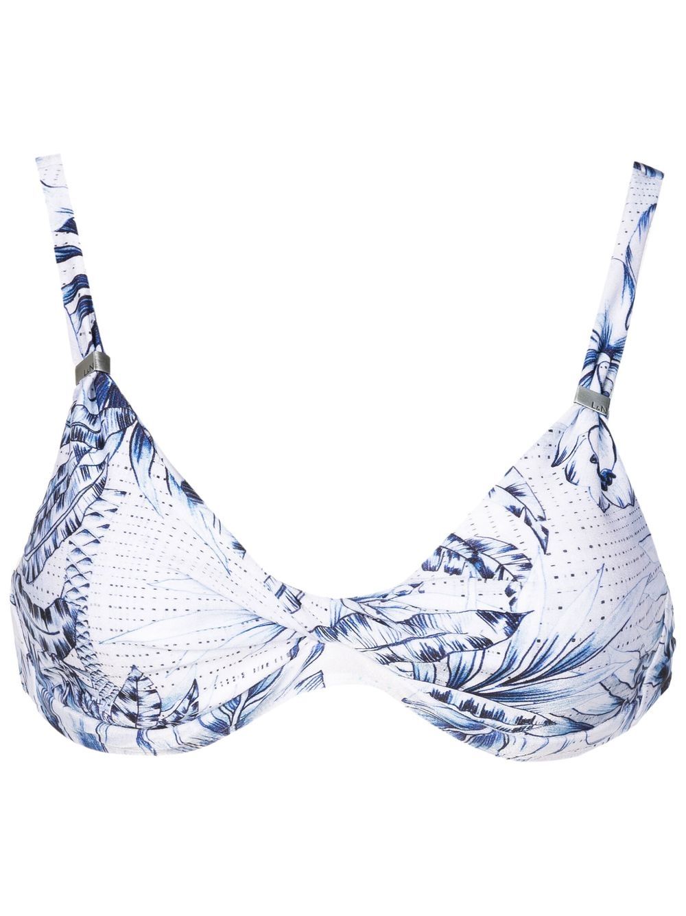 Palm-tree print bikini top - Blue