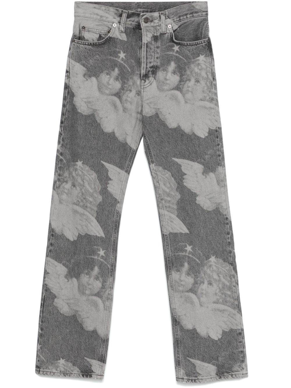 Angels-print straight-leg jeans - Grey