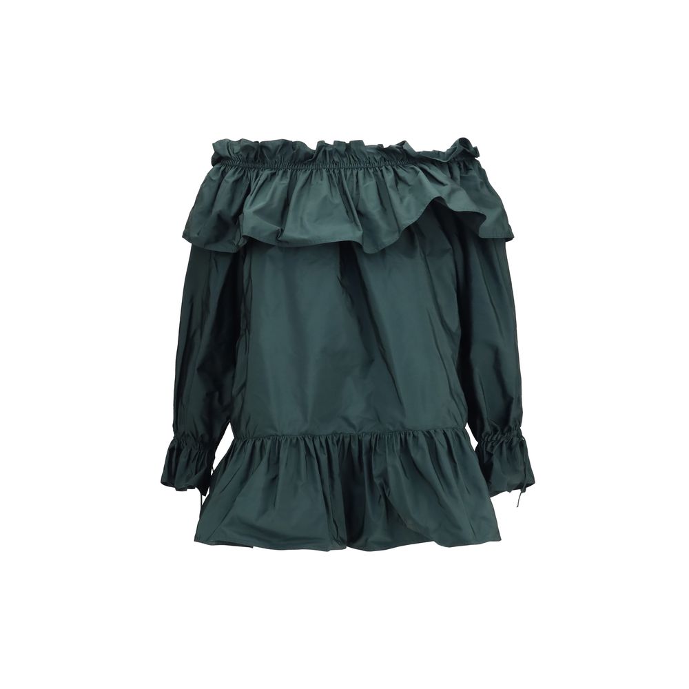 Ruffled Nylon Poplin Blouse — Green