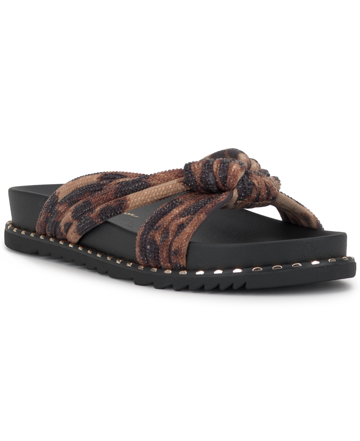 Women's Cilleva Knotted Footbed Flat Sandals - Natural Leopard Rhinestone