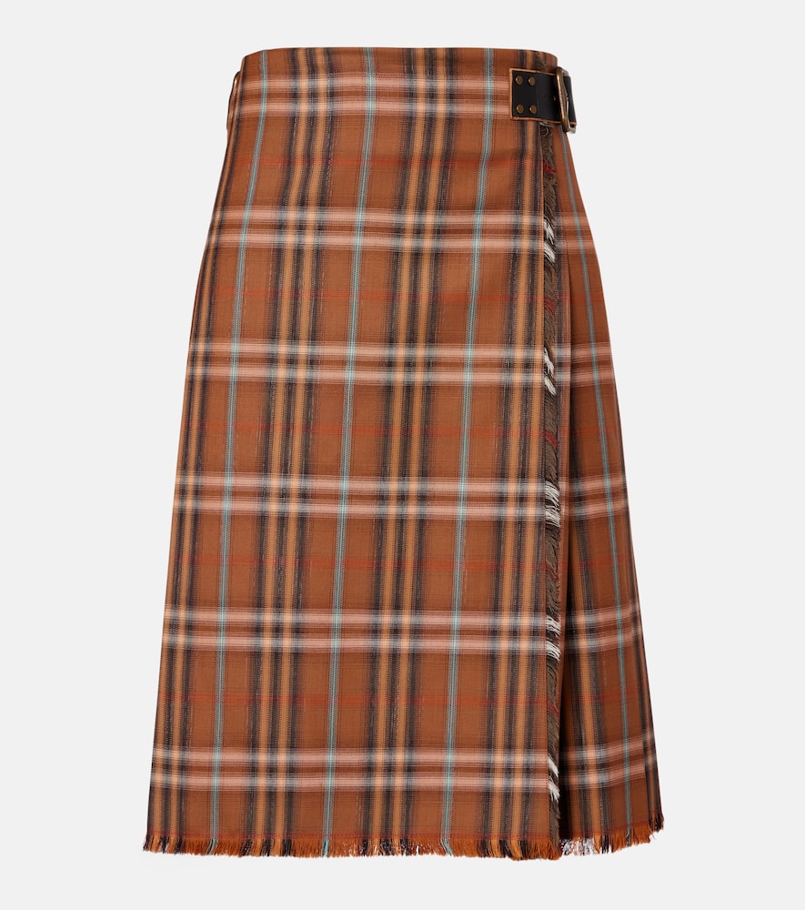 Check wool midi skirt