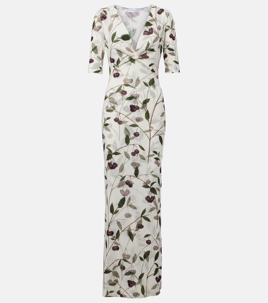 Printed mesh jersey maxi dress