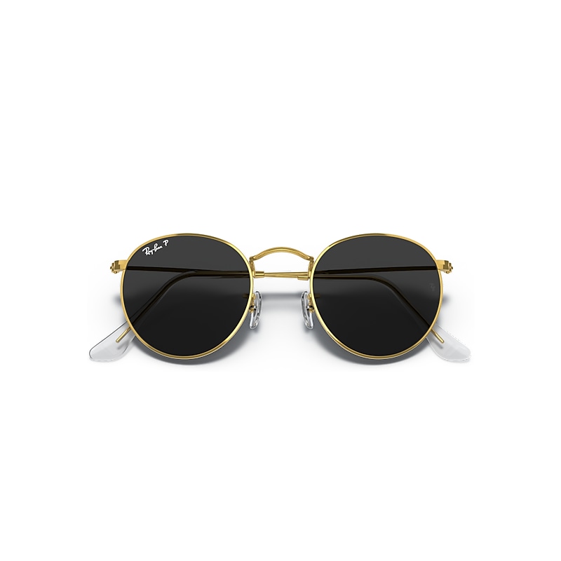 Ray-Ban Round Metal Sunglasses Gold Frame Black Lenses Polarized