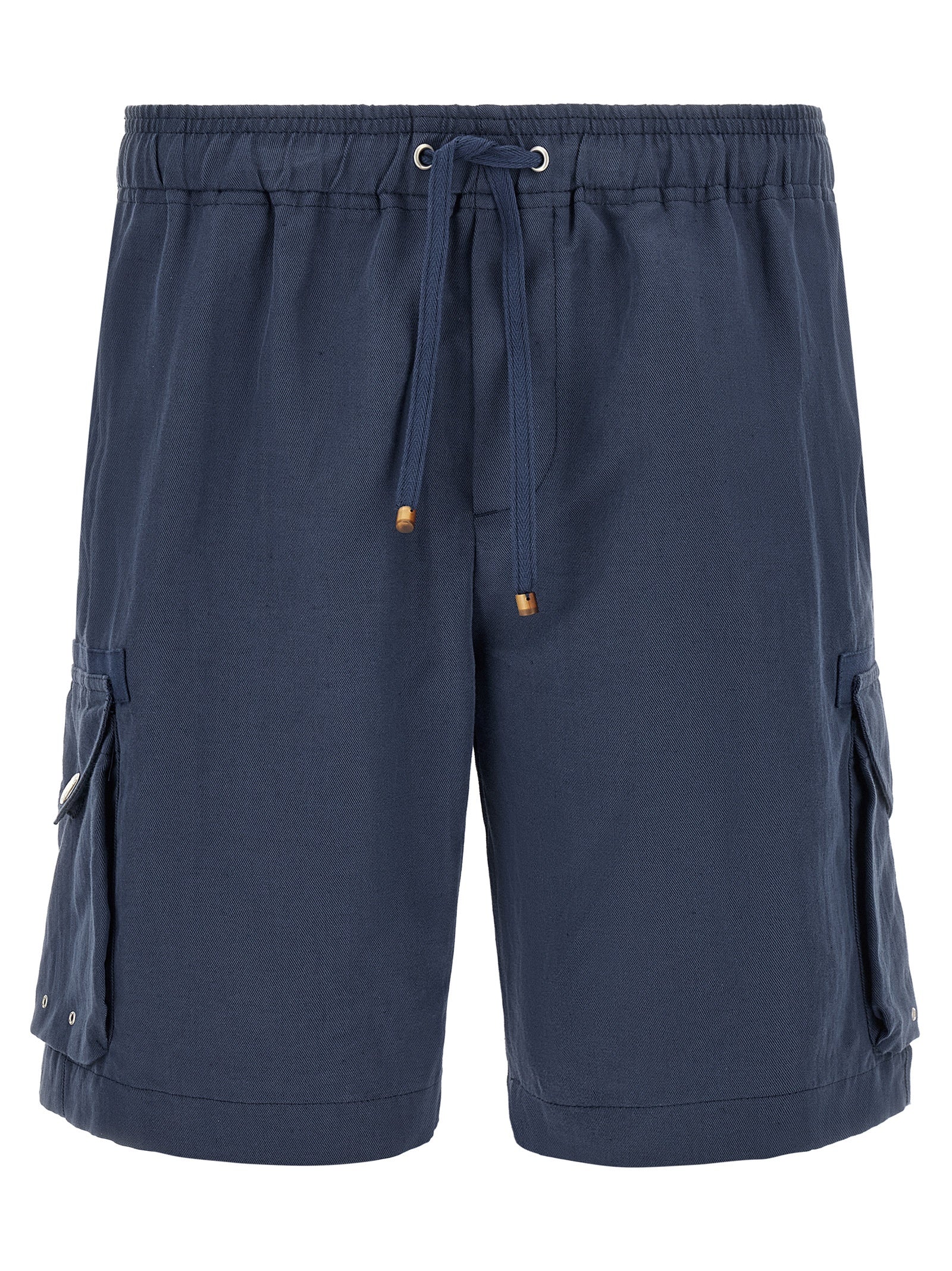 Linen and Cotton Cargo Bermuda Shorts — Blue