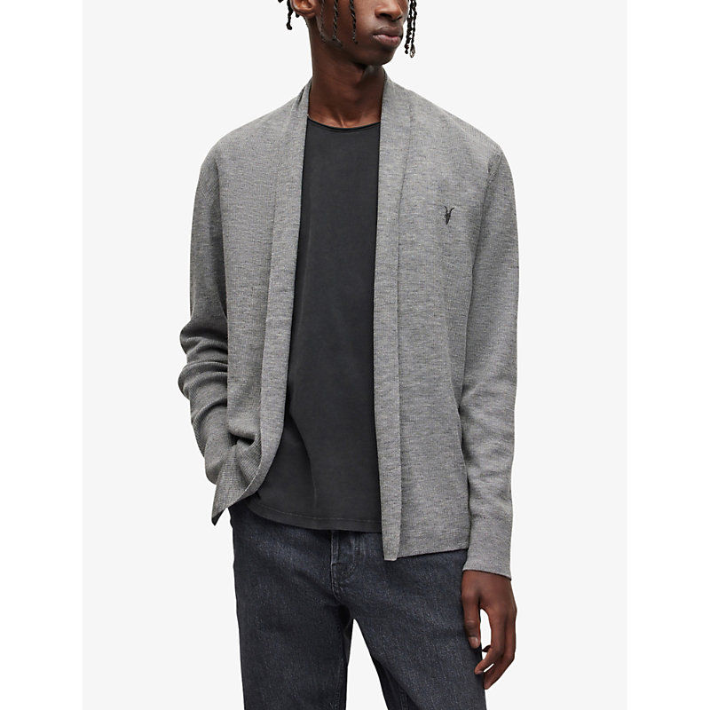 Mens Grey Marl Mode Open-front Wool Cardigan