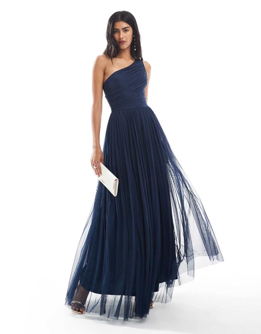 Bridesmaid one shoulder maxi dress in navy