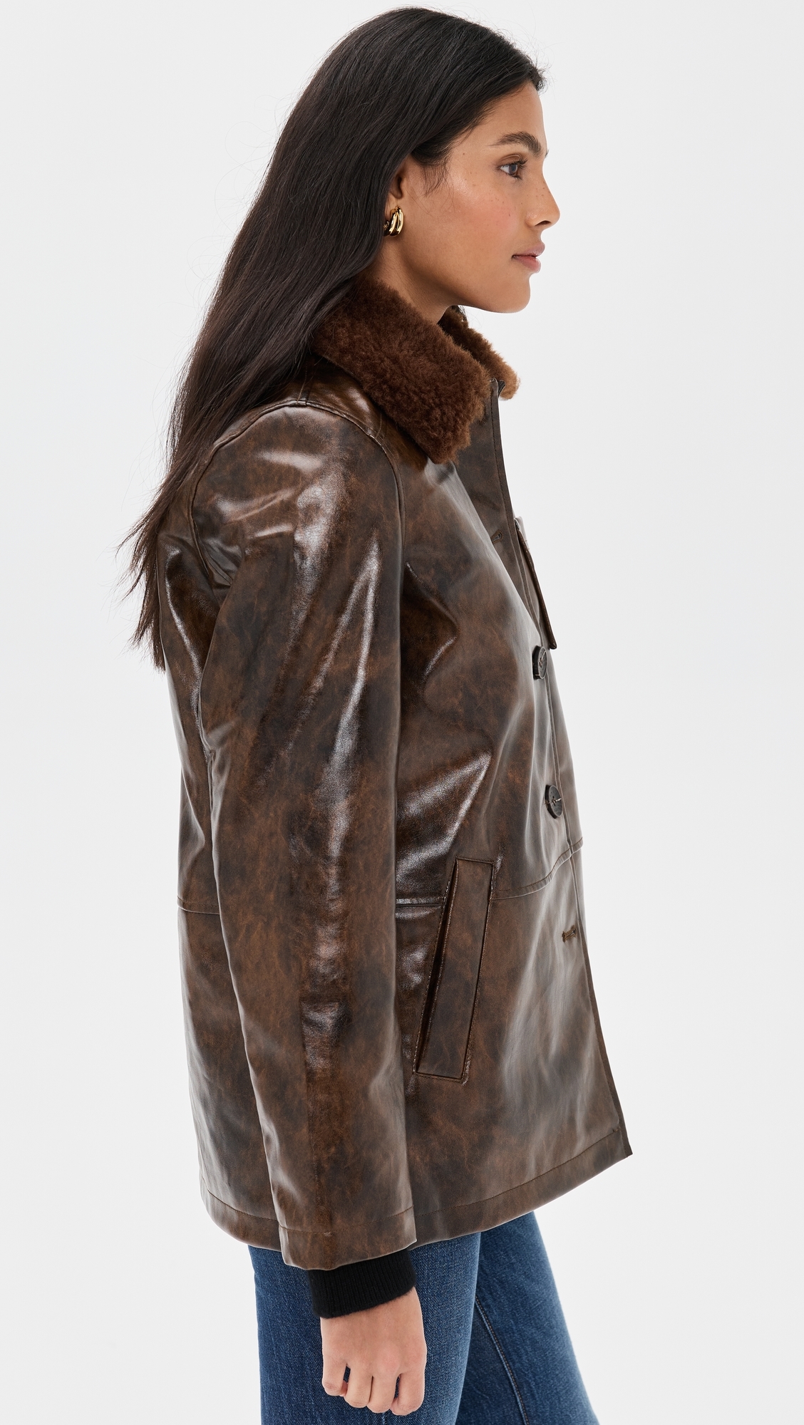 Faux Leather Relaxed Aviator Jacket Glazed Chocolate