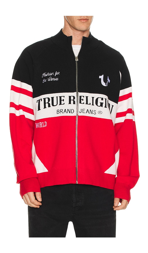 True Religion Racing Raglan Zip Sweater in Red. - M also in L, S, XL/1X