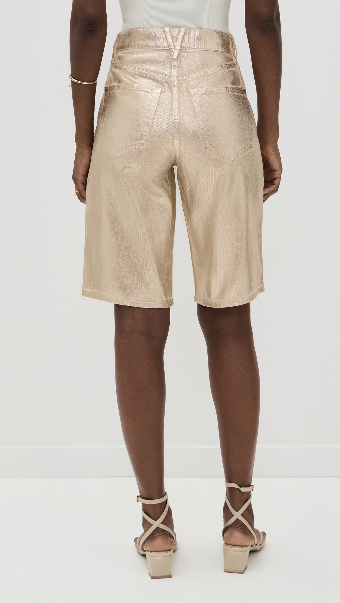 Veronica Beard Jean Charlotte Mid Rise Metallic Shorts Gold