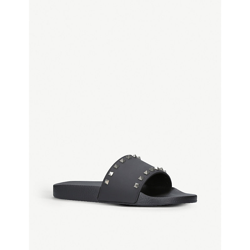 Mens Black Rockstud Rubber Pool Slider Sandals
