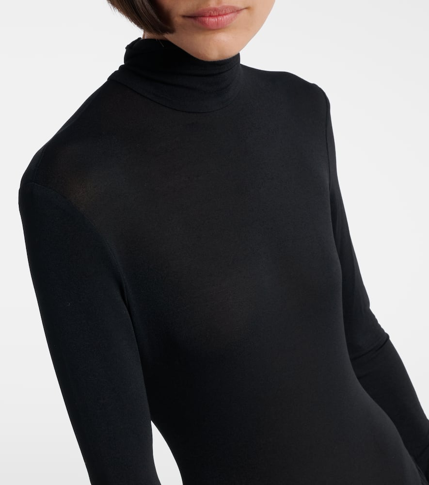 Asymmetric pleated turtleneck maxi dress