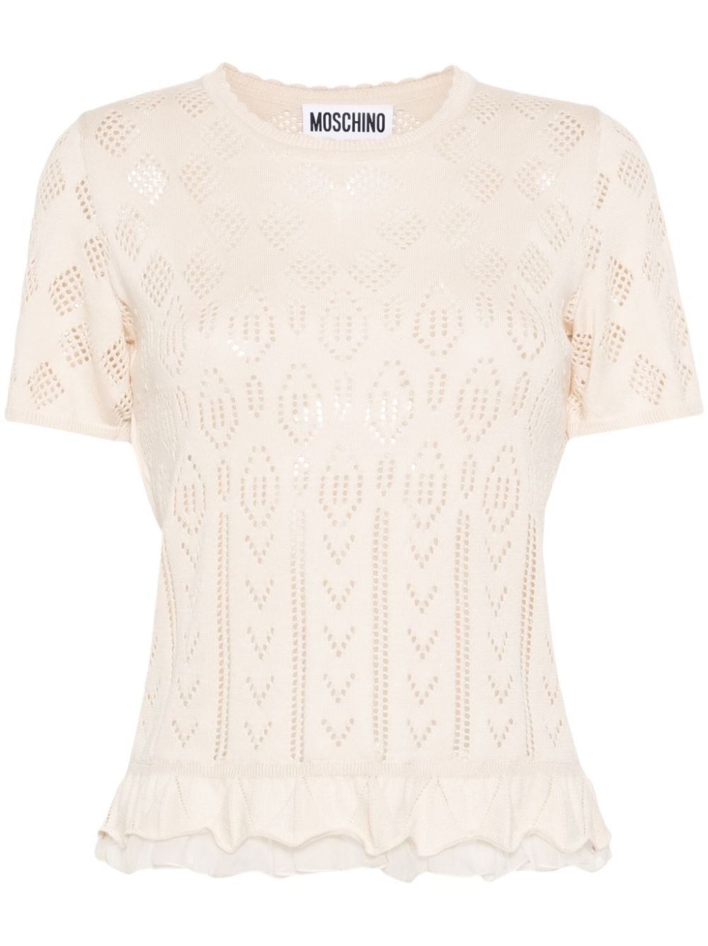 Ruffle-hem pointelle-knit top - Neutrals