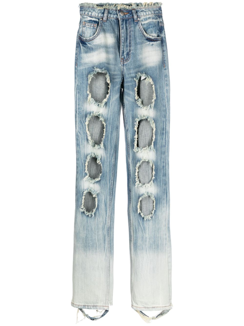 Distressed-effect straight-leg jeans - Blue