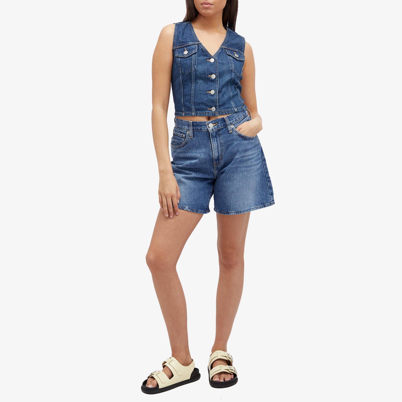 Women's High Rise Baggy Shorts in Blue, Size 26"