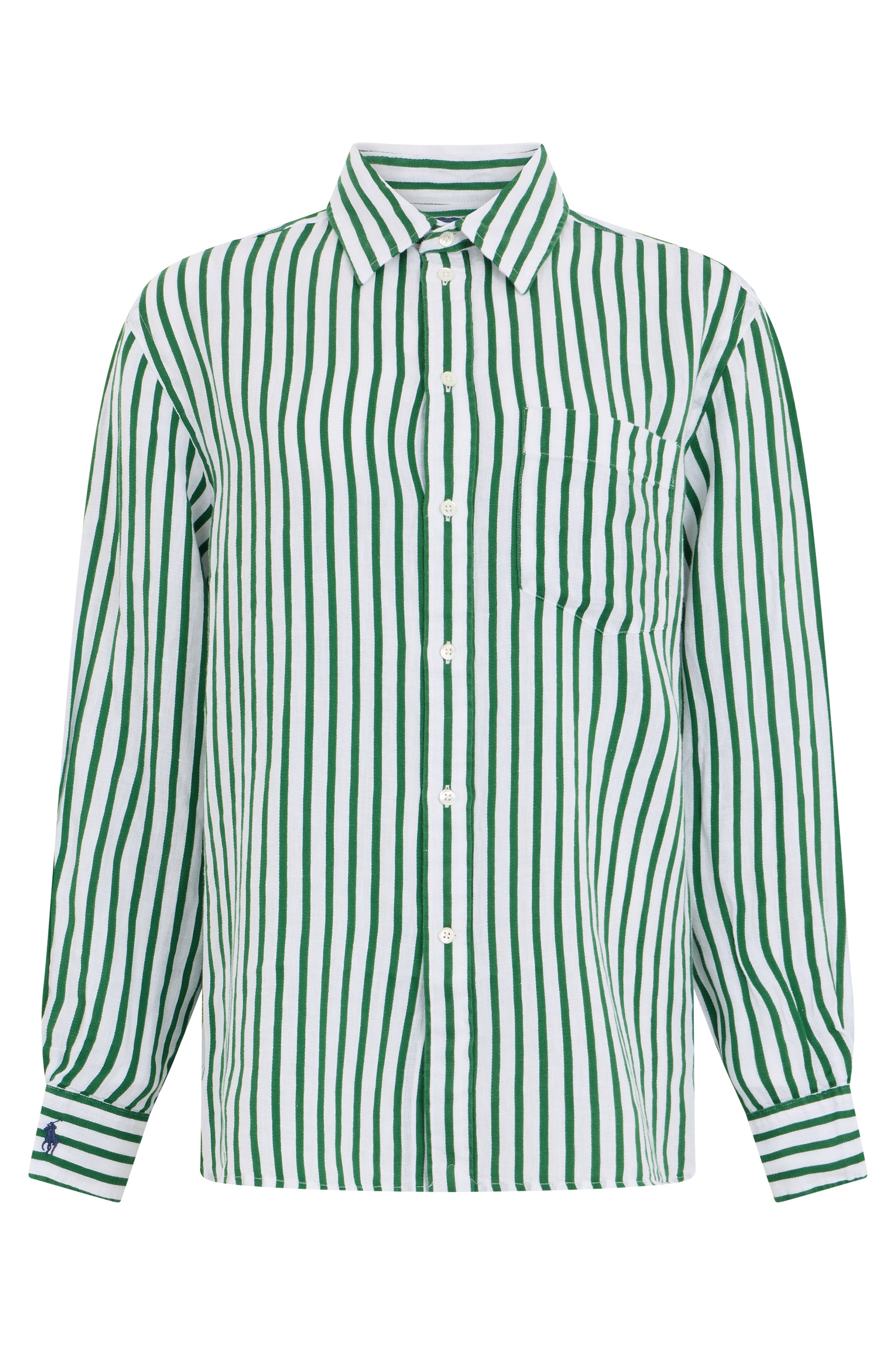 Ralph Lauren Striped Vertical Linen-Cotton Shirt with Button-Down Collar
