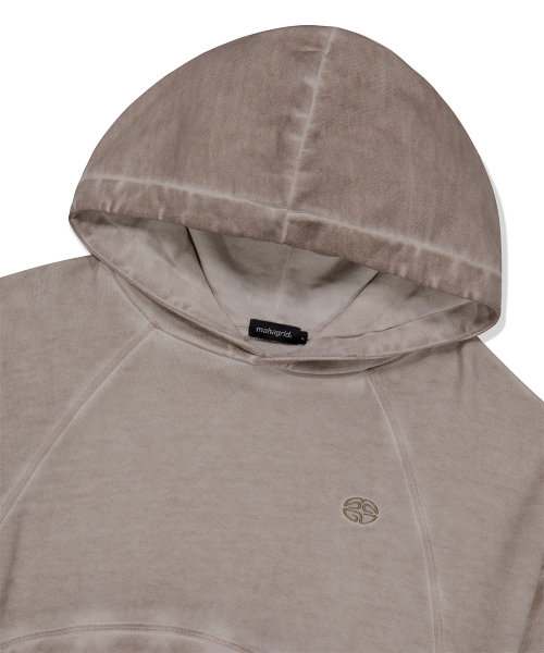 DYED CURVED SEAM CROP HOODIE BEIGE