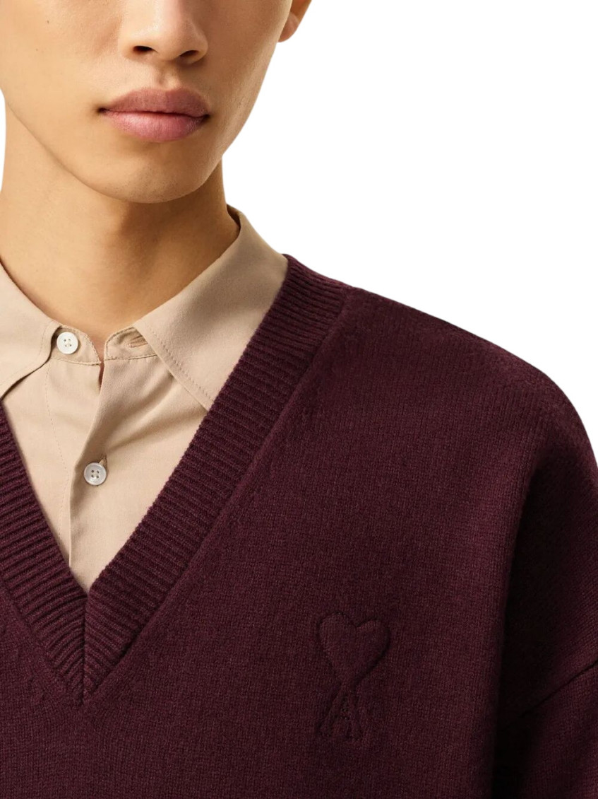 Ami Paris - heart embroidered v-neck sweater