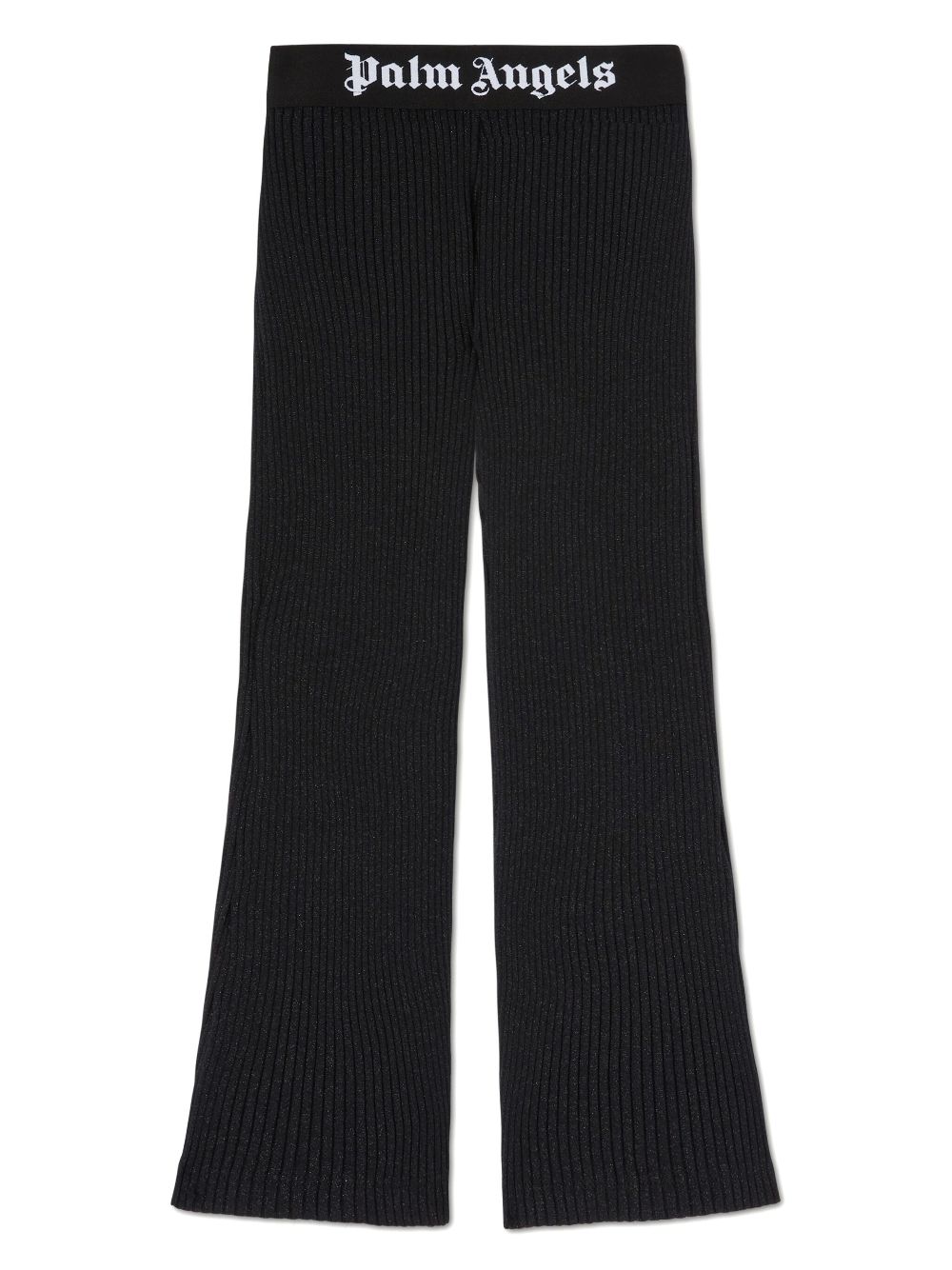 Logo-waistband lurex flared trousers - Black