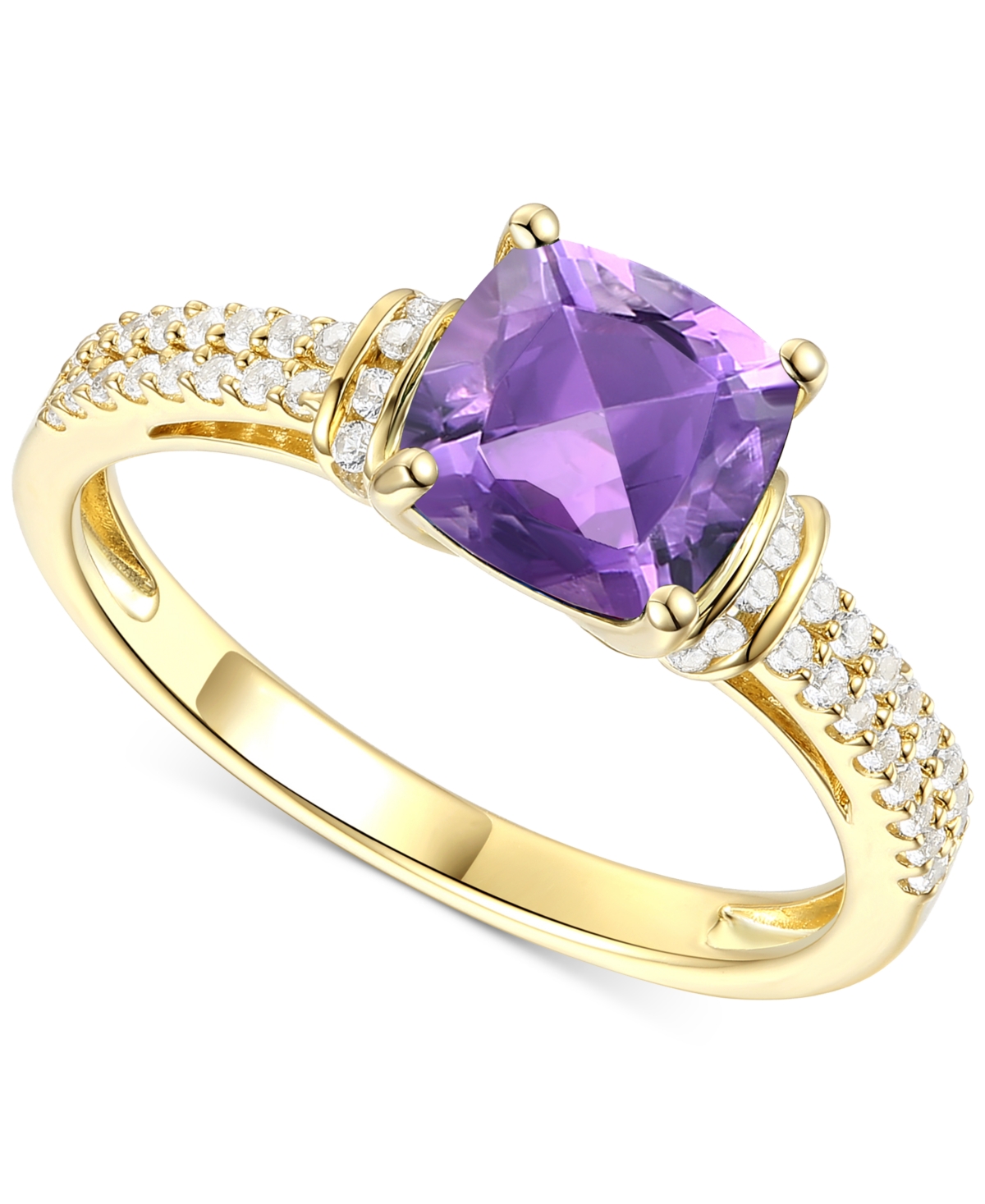Amethyst (1-1/3 ct. t.w.) & Lab-Grown White Sapphire (1/4 ct. t.w.) Cushion Ring in 14k Gold-Plated Sterling Silver (Also in Additional Gemstones) - A