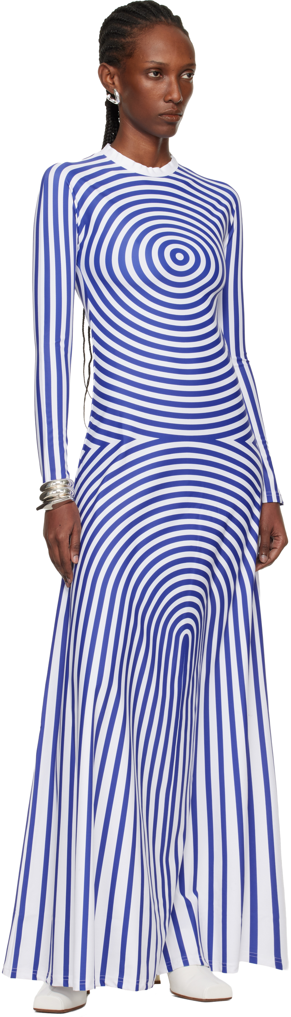 White & Blue 'The Long Target' Maxi Dress