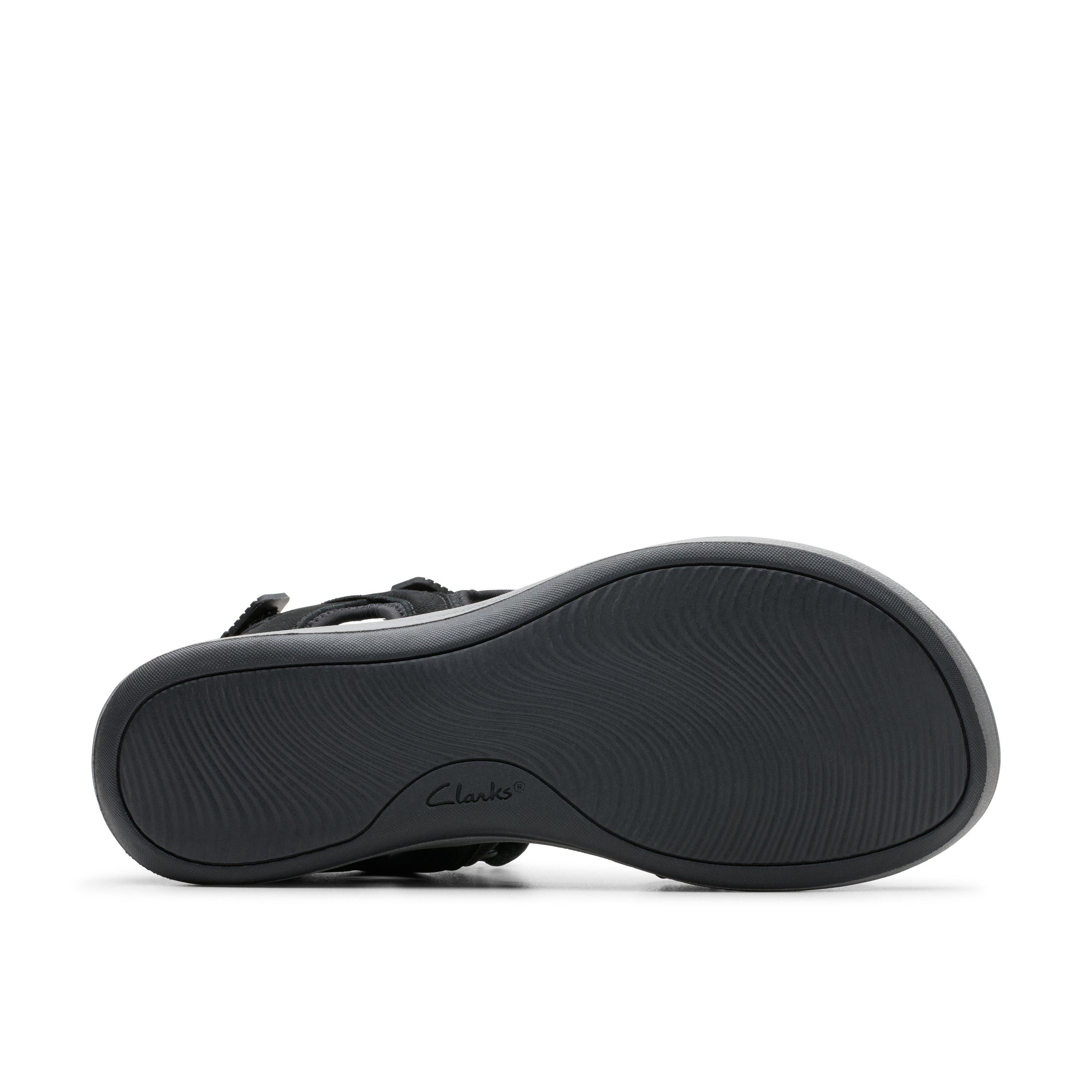 Clarks Mira Free Black Nubuck Flat Sandals,walking