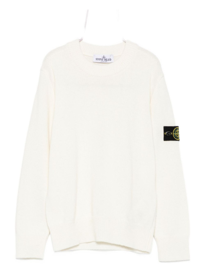 Boys White Solid Sweater