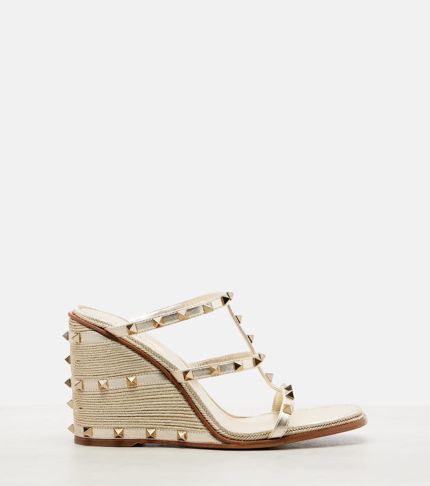 Rockstud metallic leather espadrille wedges