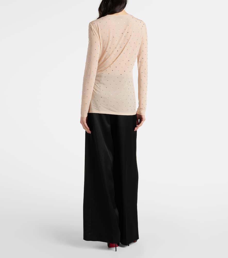 Crystal-embellished semi-sheer top