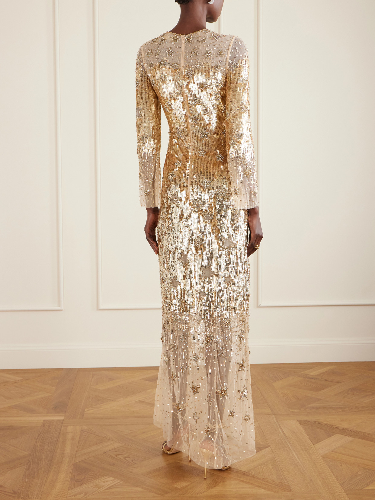 Galactic Sequined Tulle Gown - Gold