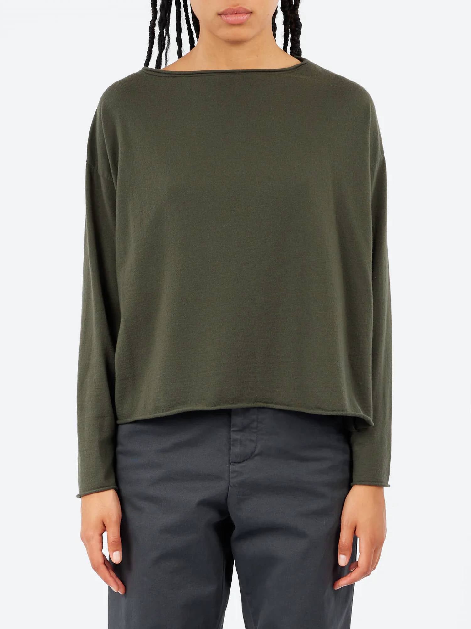 Maglia Jeppe Charme Merino Wool Long Sleeve Tee In Forest Olive Green
