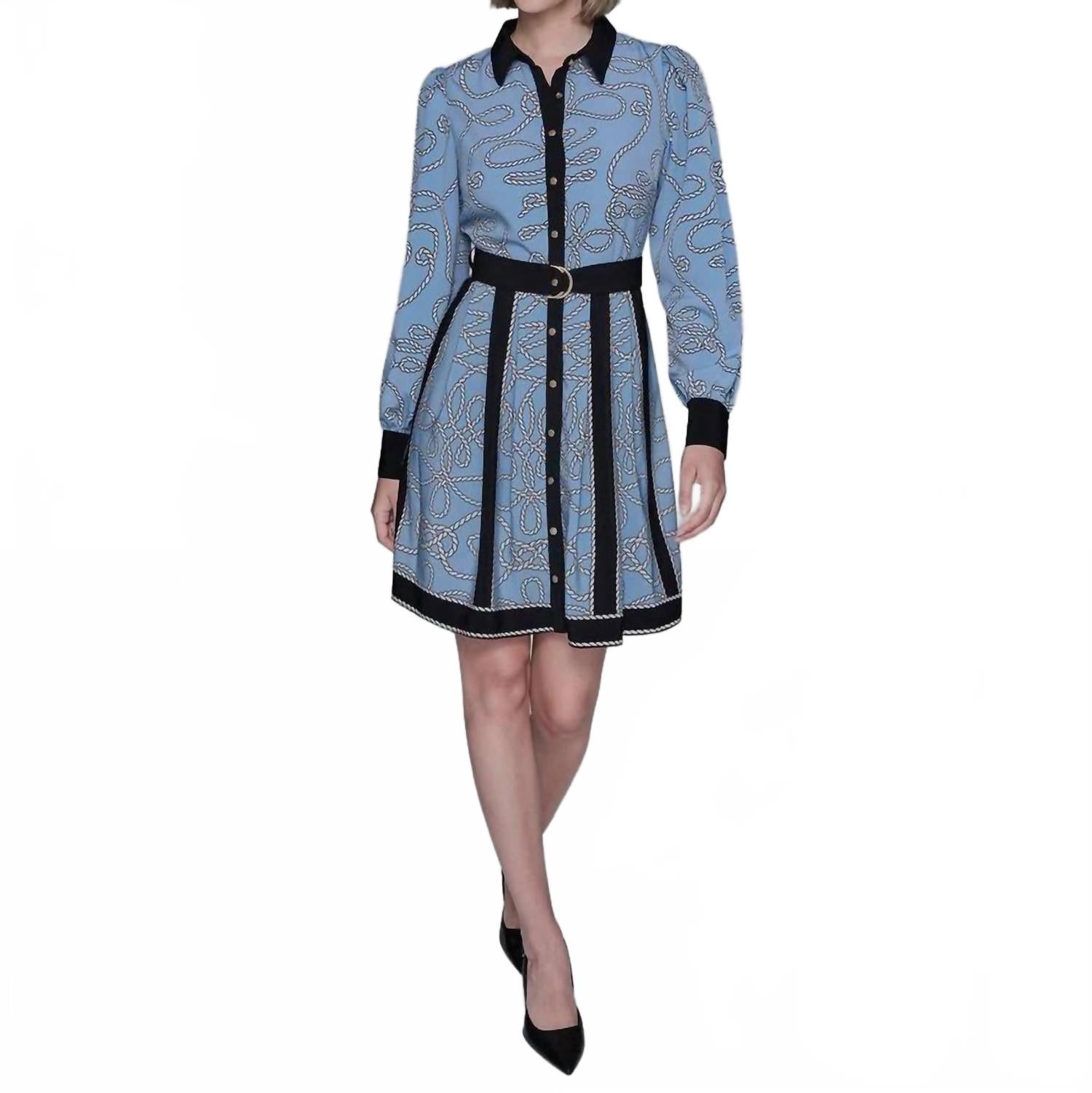 Rope Print Midi Shirt Dress In Blue