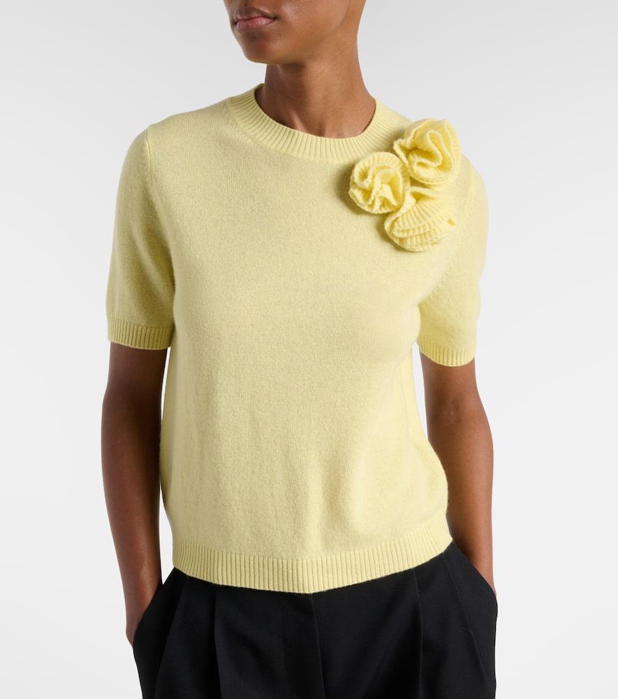 Floral-appliqué cashmere and wool sweater