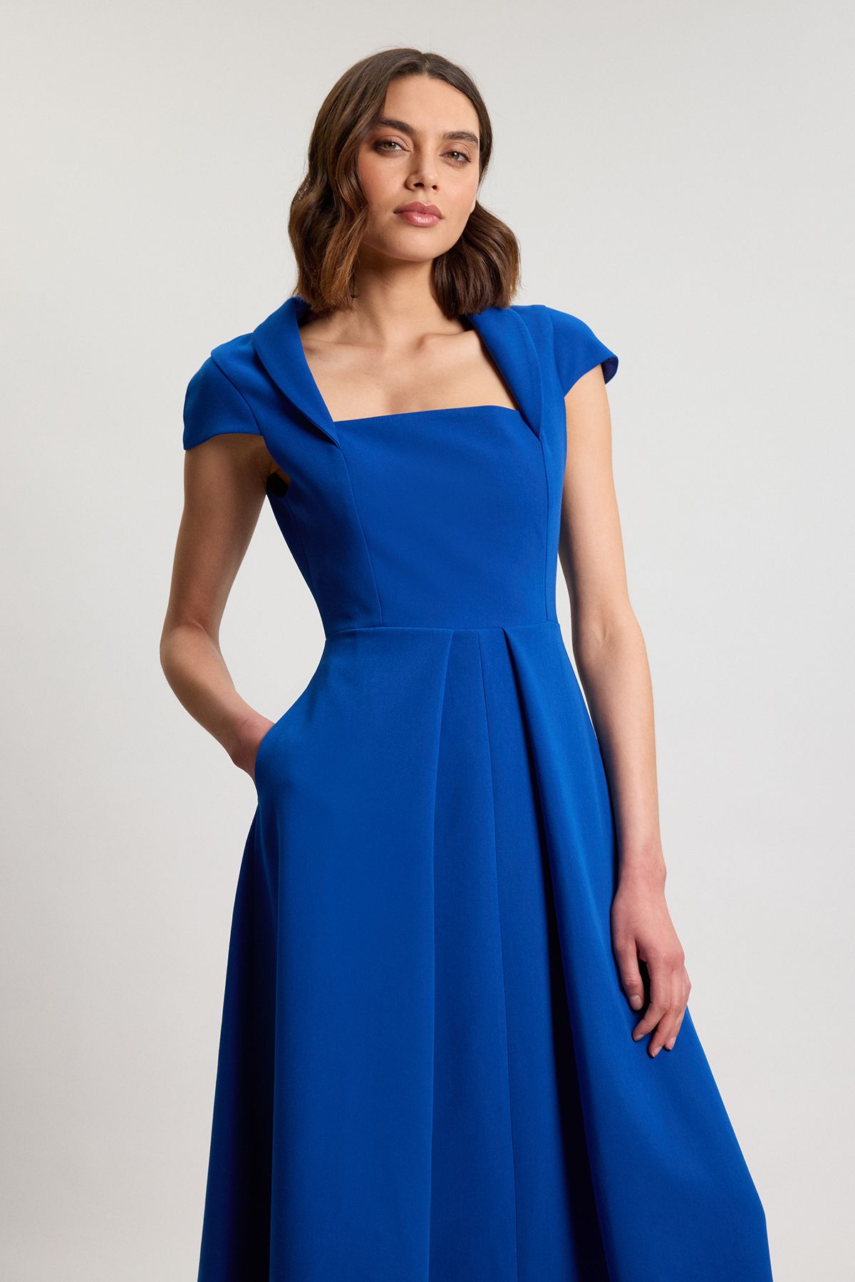 Karen Millen Womens Square Neck Tailored Full Skirted Maxi Dress - Blue