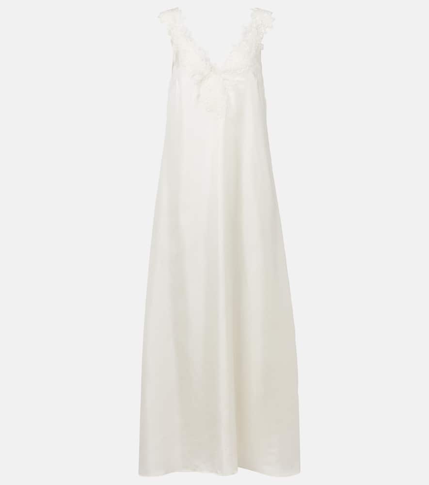 Róhe Lace-appliqué silk gown