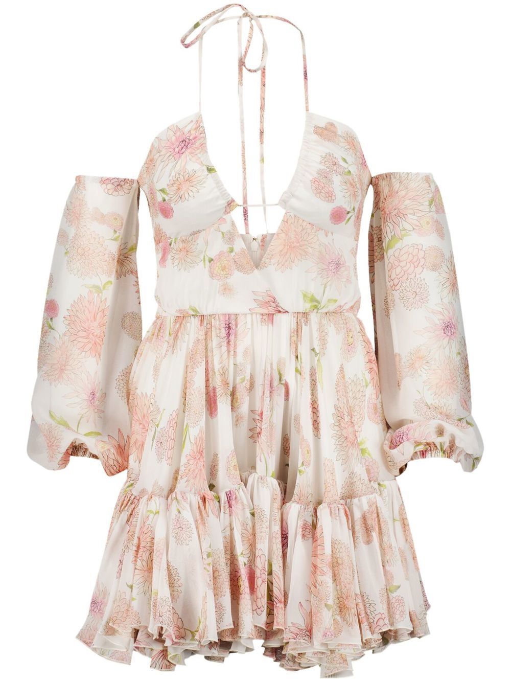 Floral-print ruffled dress - White