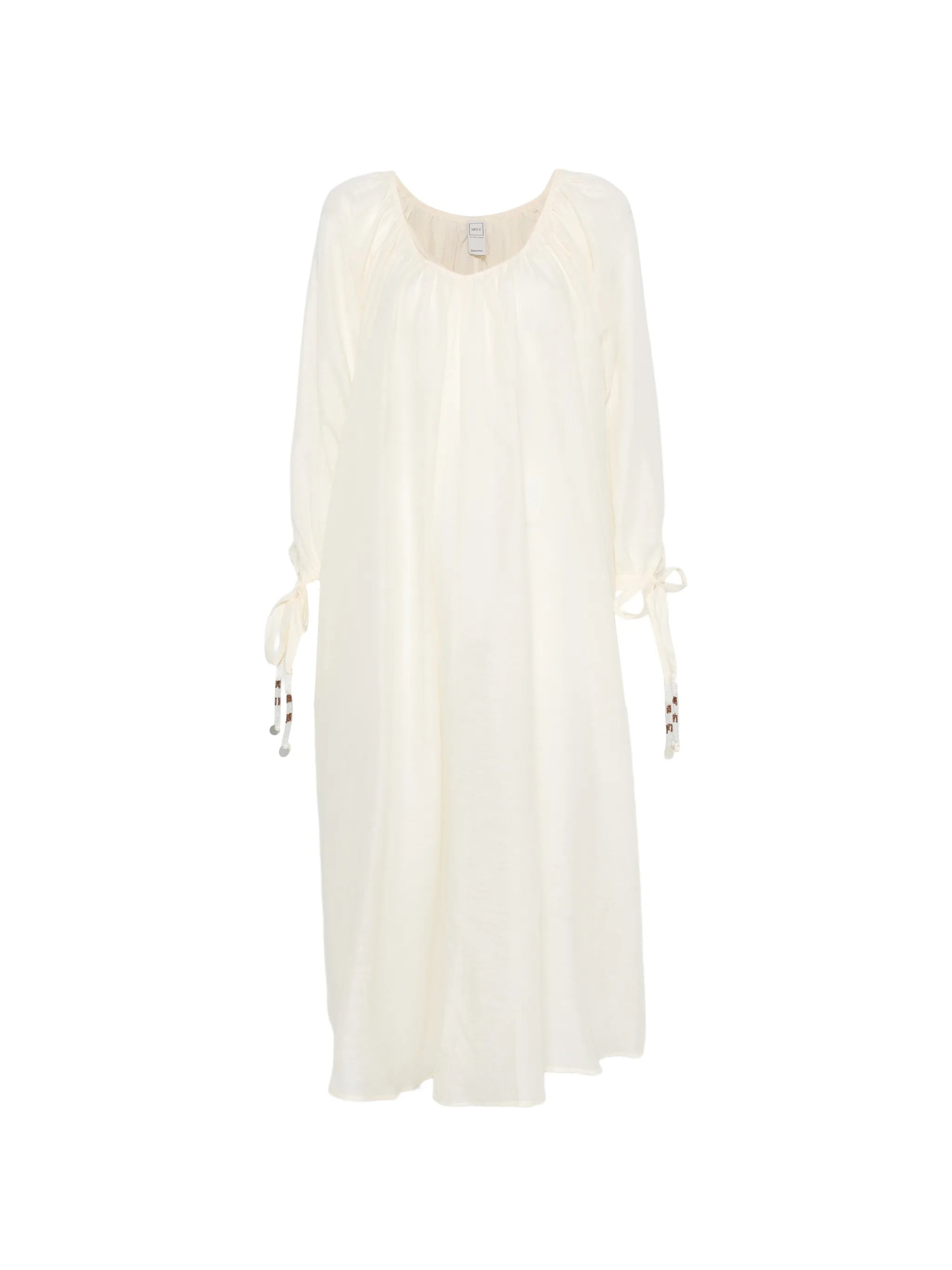 V-Neck Long Linen Cotton Dress with Adjustable Cuffs - Women's Fashion