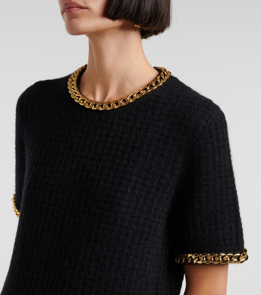 Chain-detail waffle-knit minidress