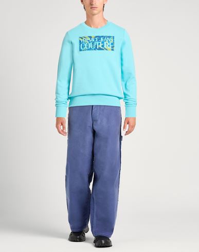 Man Sweatshirt Azure Size L Cotton