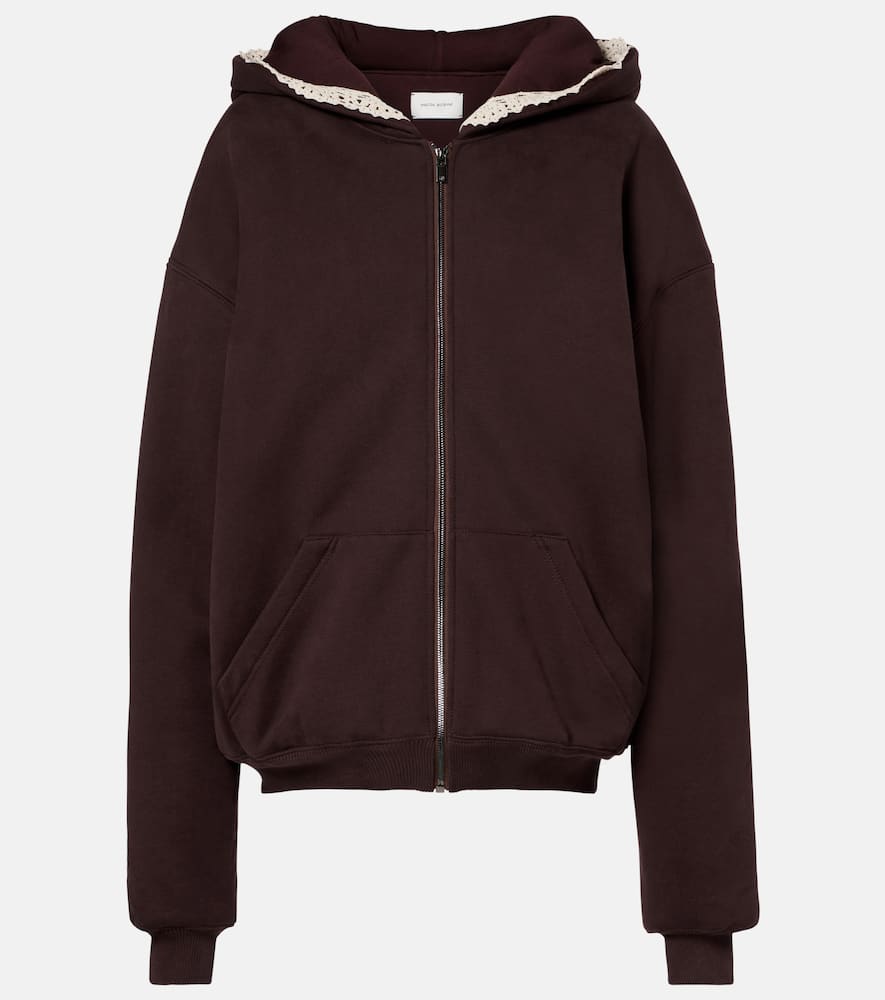 Crochet-trimmed cotton zip-up hoodie