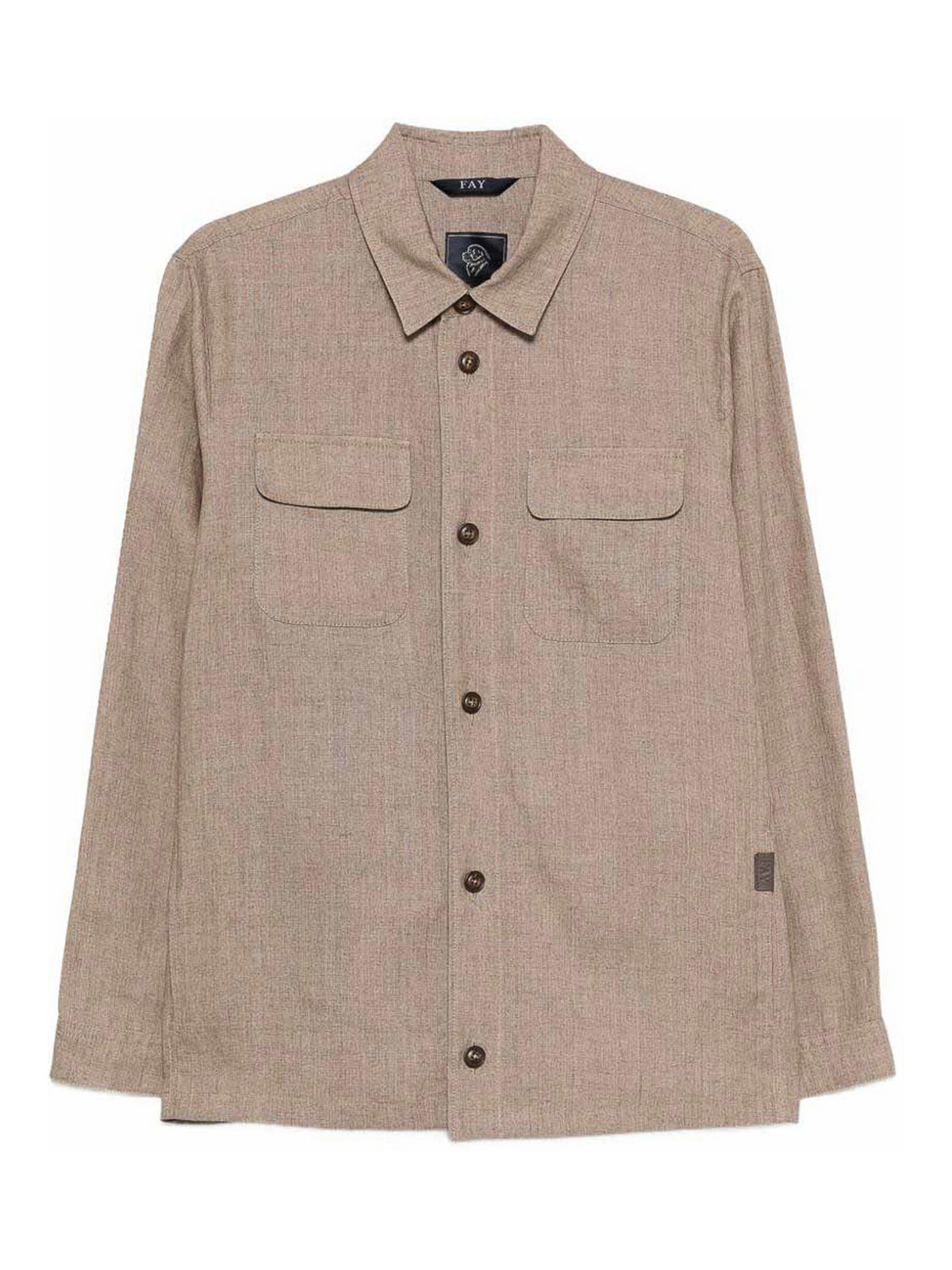 Beige linen shirt with chest pockets