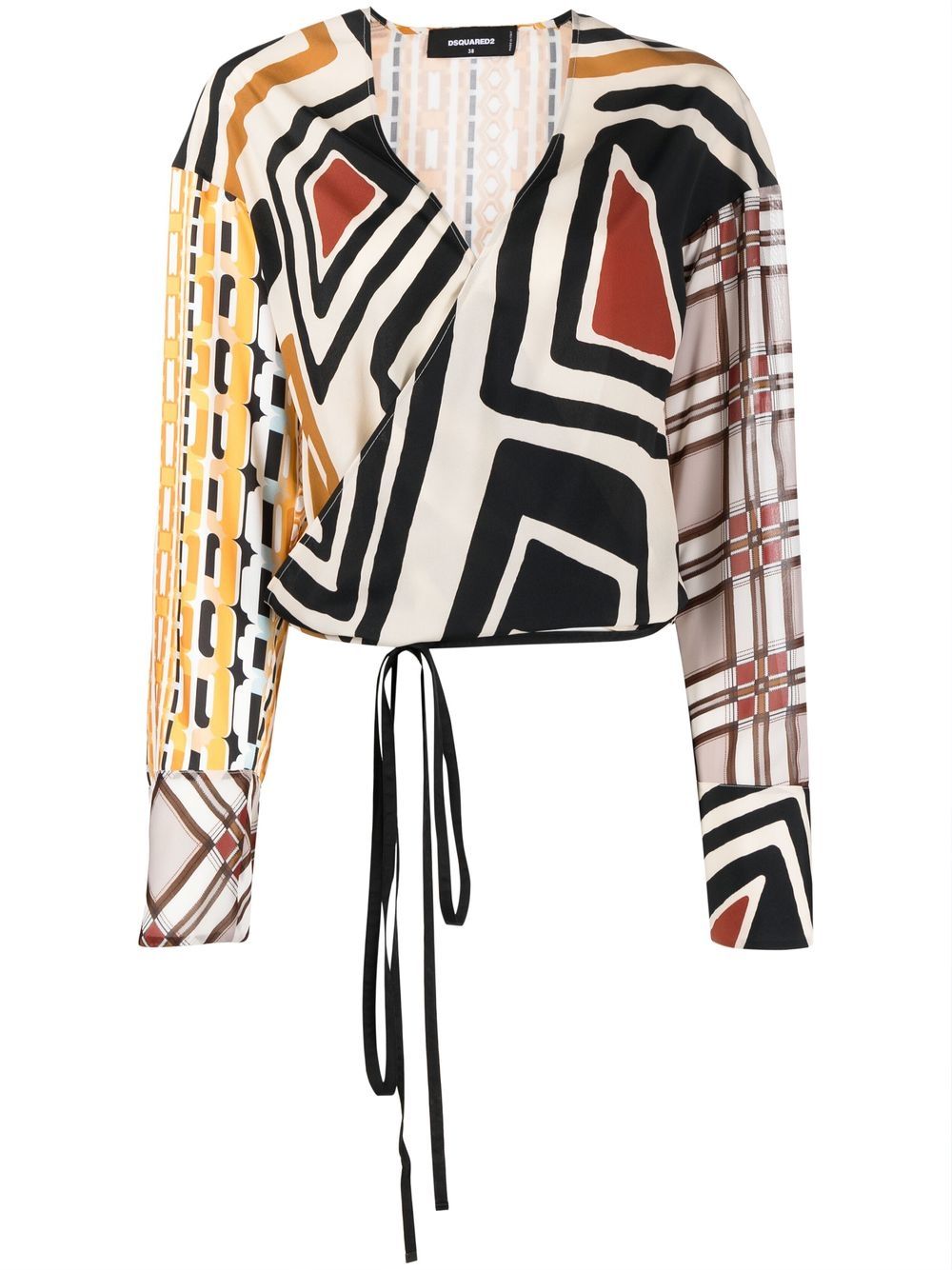 Geometric-print wrap-front blouse - Neutrals
