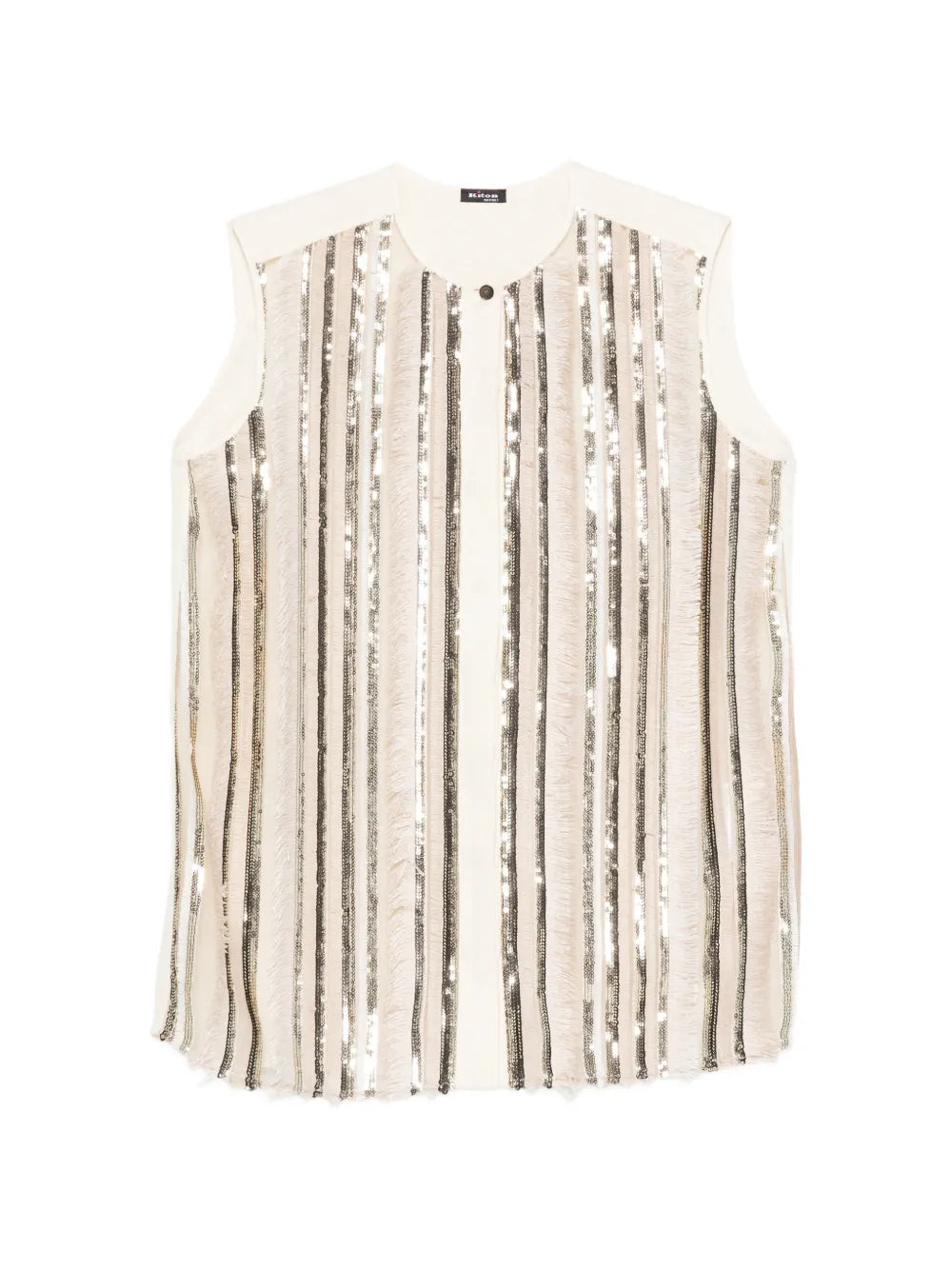 Sequin-Embellished Striped Tank Top — Cream