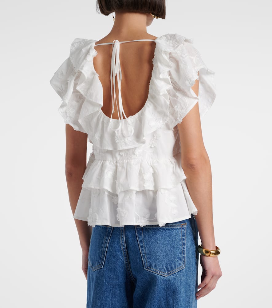 Slees embroidered ruffled cotton top