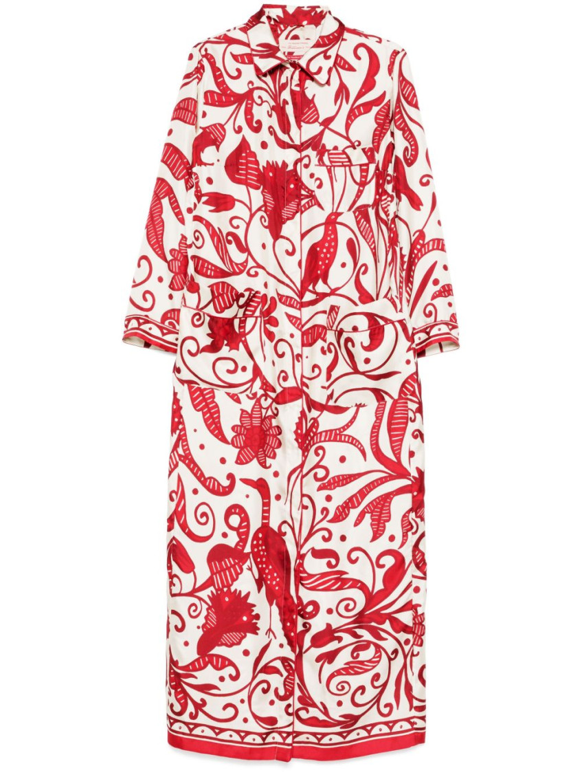 Red Printed Silk Long Shirtdress